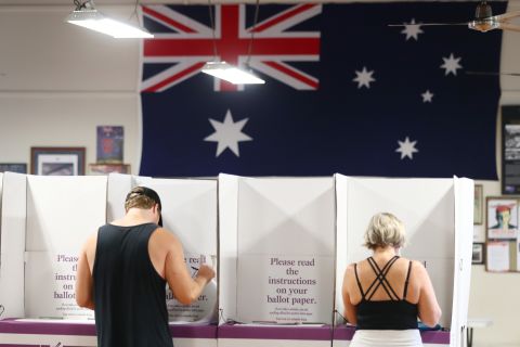 People vote at Burleigh Heads R.S.L Hall on May 18, 2019 in the Gold Coast, Australia