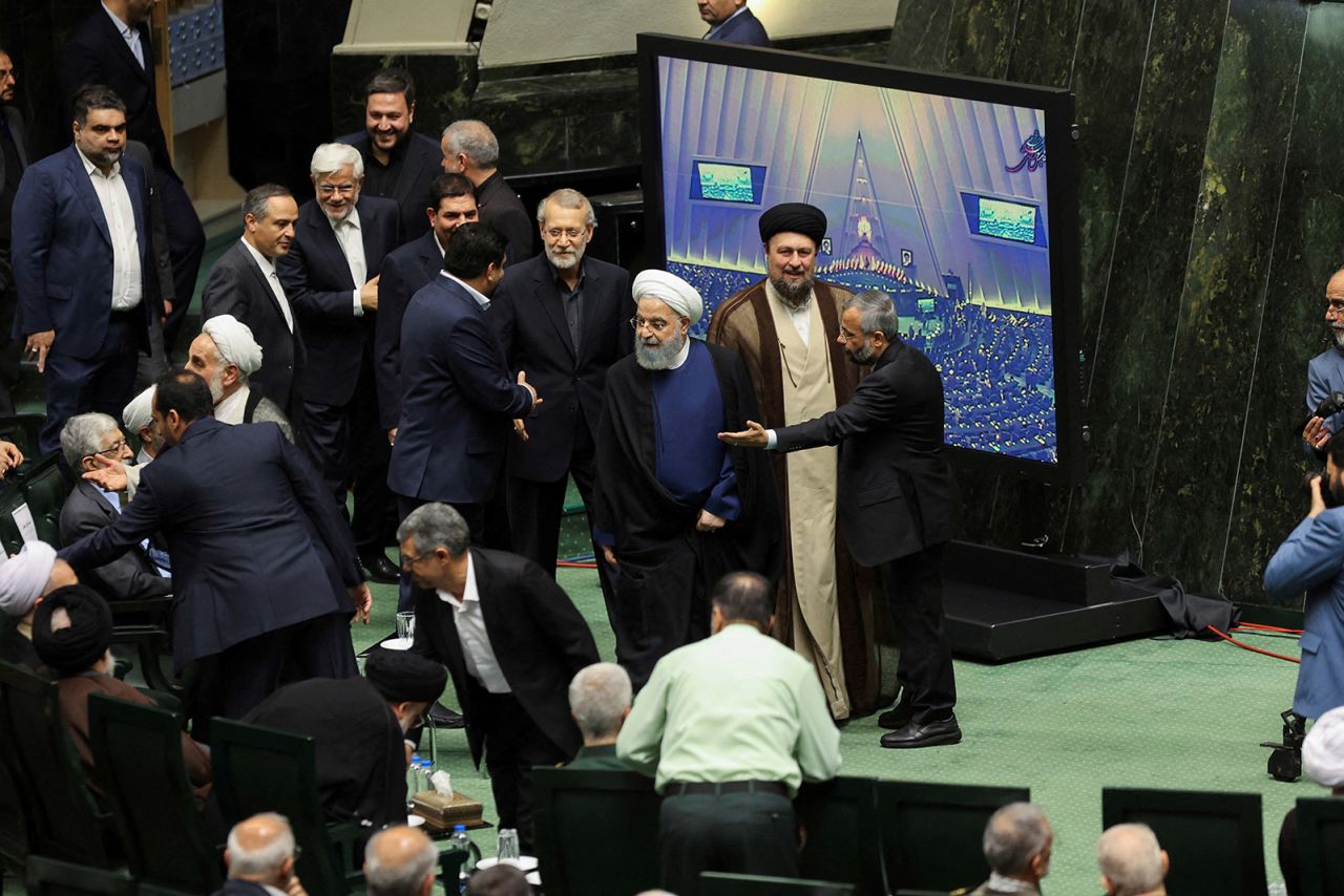 Former Iranian President Hassan Rouhani attends the swearing-in of Iran's new President Masoud Pezeshkian on July 30.