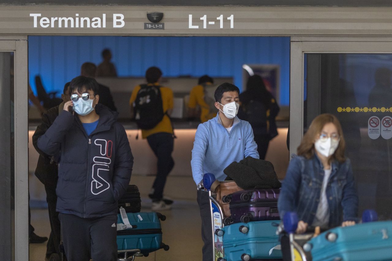 Travelers at LAX Tom Bradley International Terminal on February 2, 2020 in Los Angeles.
