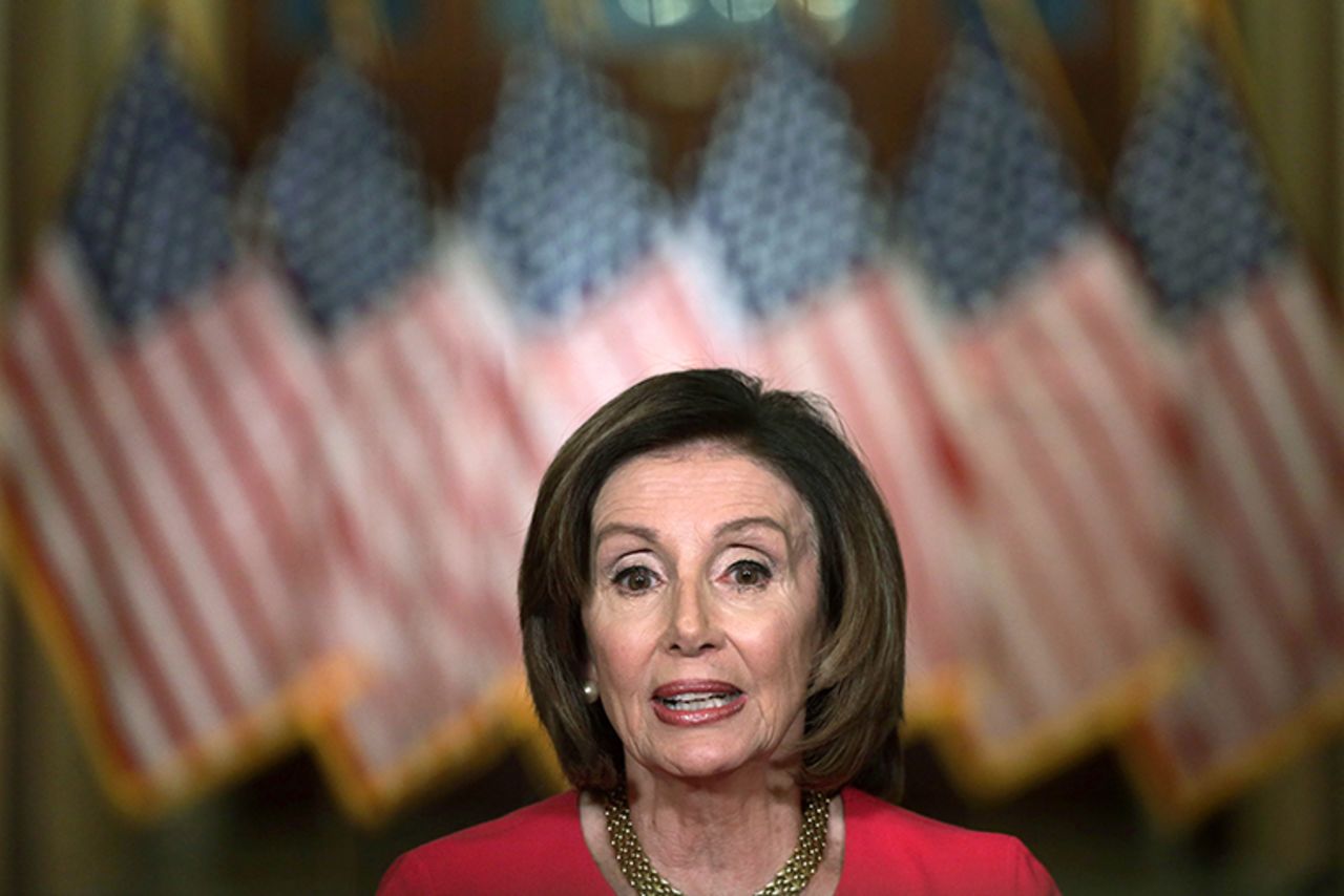 US Speaker of the House Rep. Nancy Pelosi delivers a statement at the U.S. Capitol, Monday, March 23. 