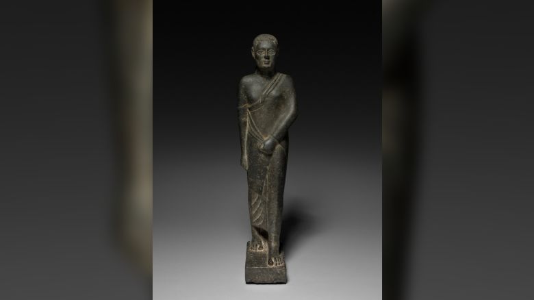Statue of a Man, 200–100 BCE or later. Egypt, Greco-Roman period (332 BCE–395 CE), Ptolemaic dynasty (305–30 BCE). Black basalt; overall: 57.9 cm (22 13/16 in.). The Cleveland Museum of Art, Seventy-fifth anniversary gift of Lawrence A. Fleischman in honor of Arielle P. Kozloff 1991.26