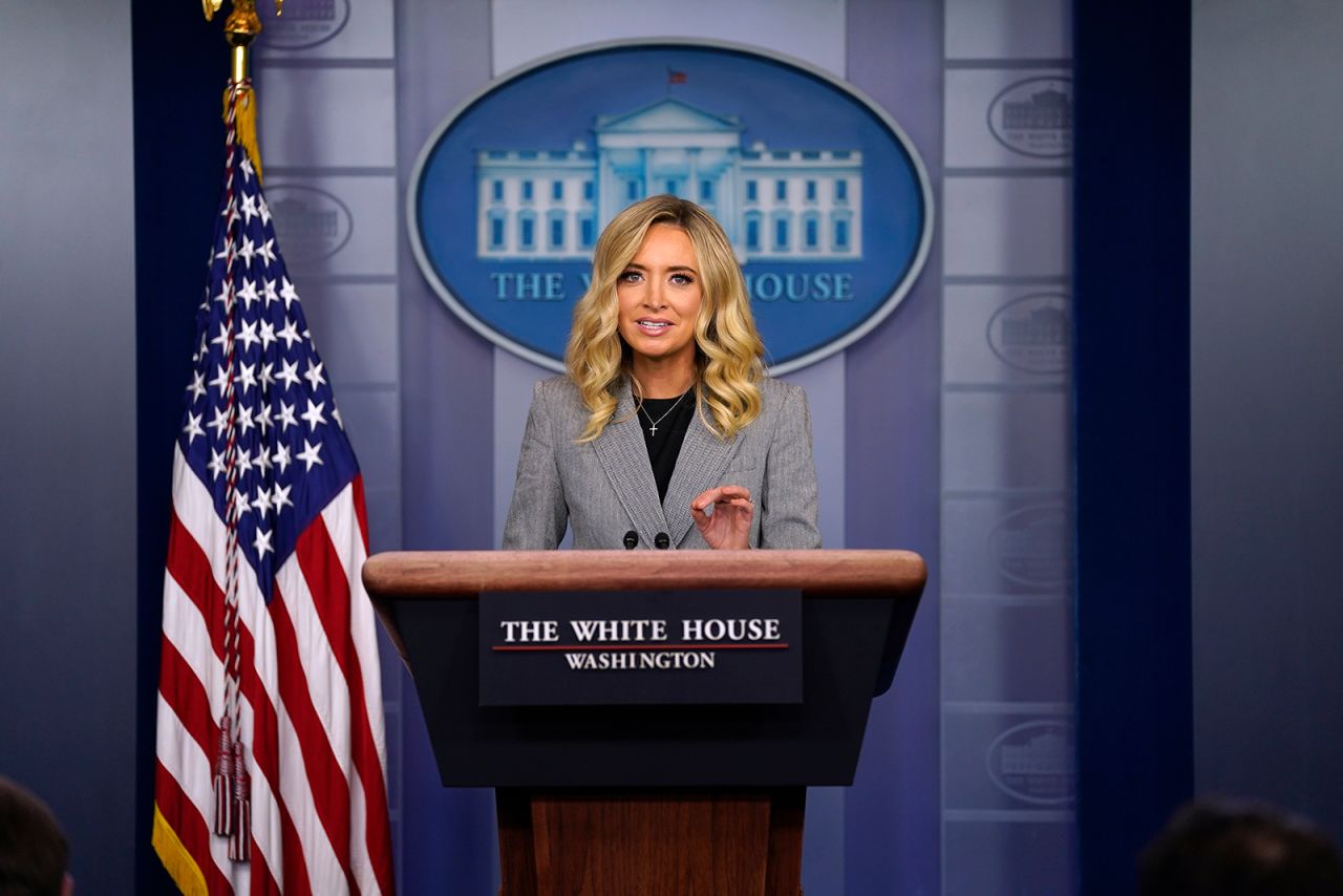 White House press secretary Kayleigh McEnany speaks during a press briefing at the White House on Friday, May 8, in Washington DC.