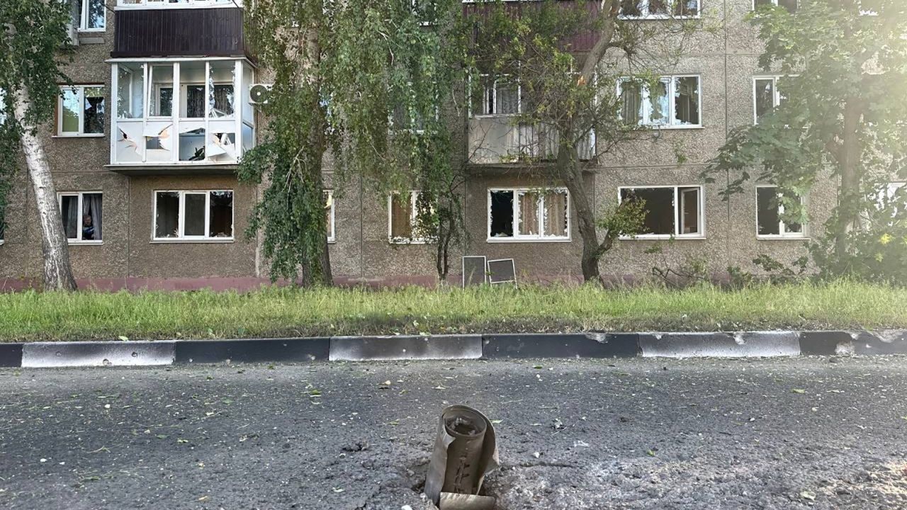 A view shows ammunition casing in a damaged street following purported shelling by Ukrainian forces in the town of Shebekino, Belgorod region, in this image released by the region's governor, on May 31.