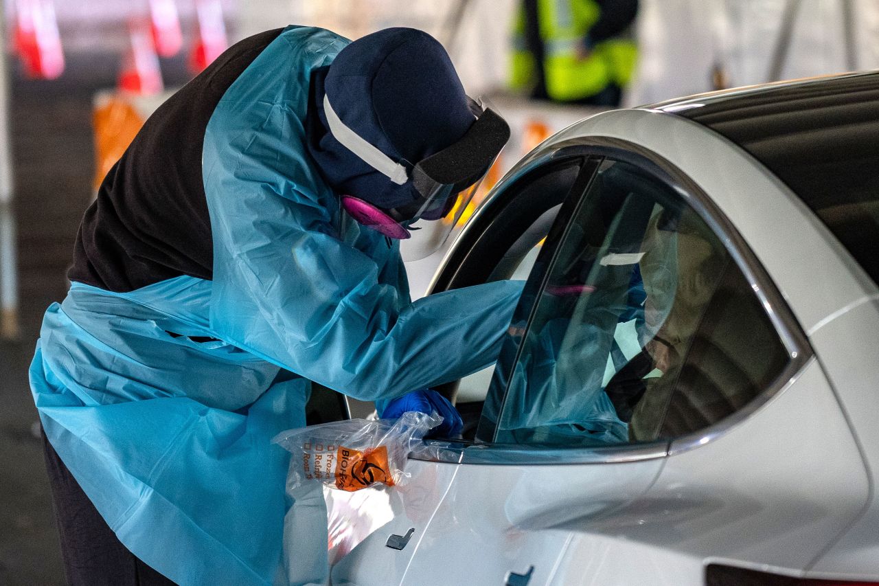 Motorists receive Covid-19 tests at Bergen Community College on December 3 in Paramus, New Jersey. 