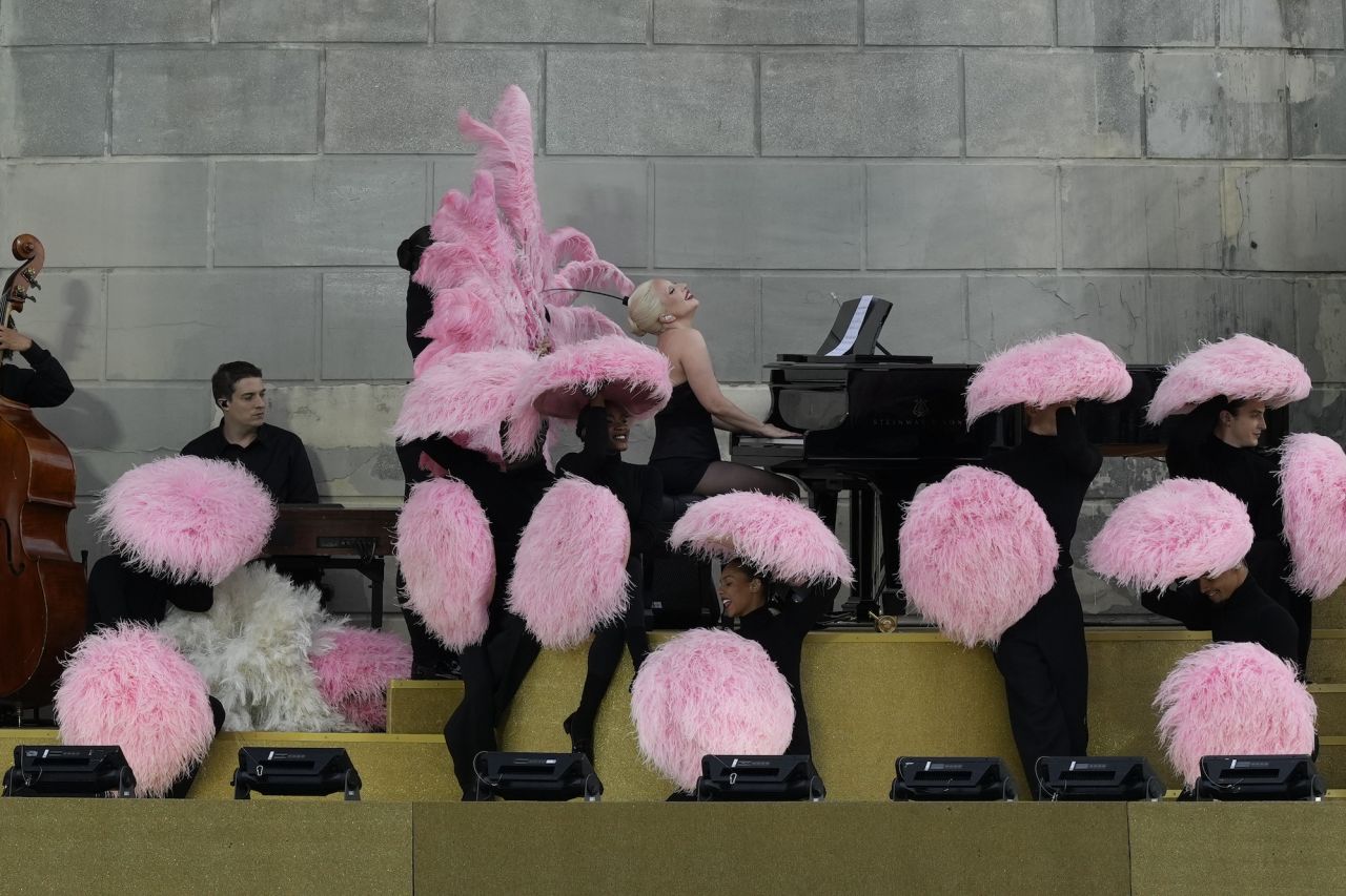 Lady Gaga performs during the ceremony. She had a fresh take on the song “Mon truc en plumes” by iconic French artist Zizi Jeanmaire.