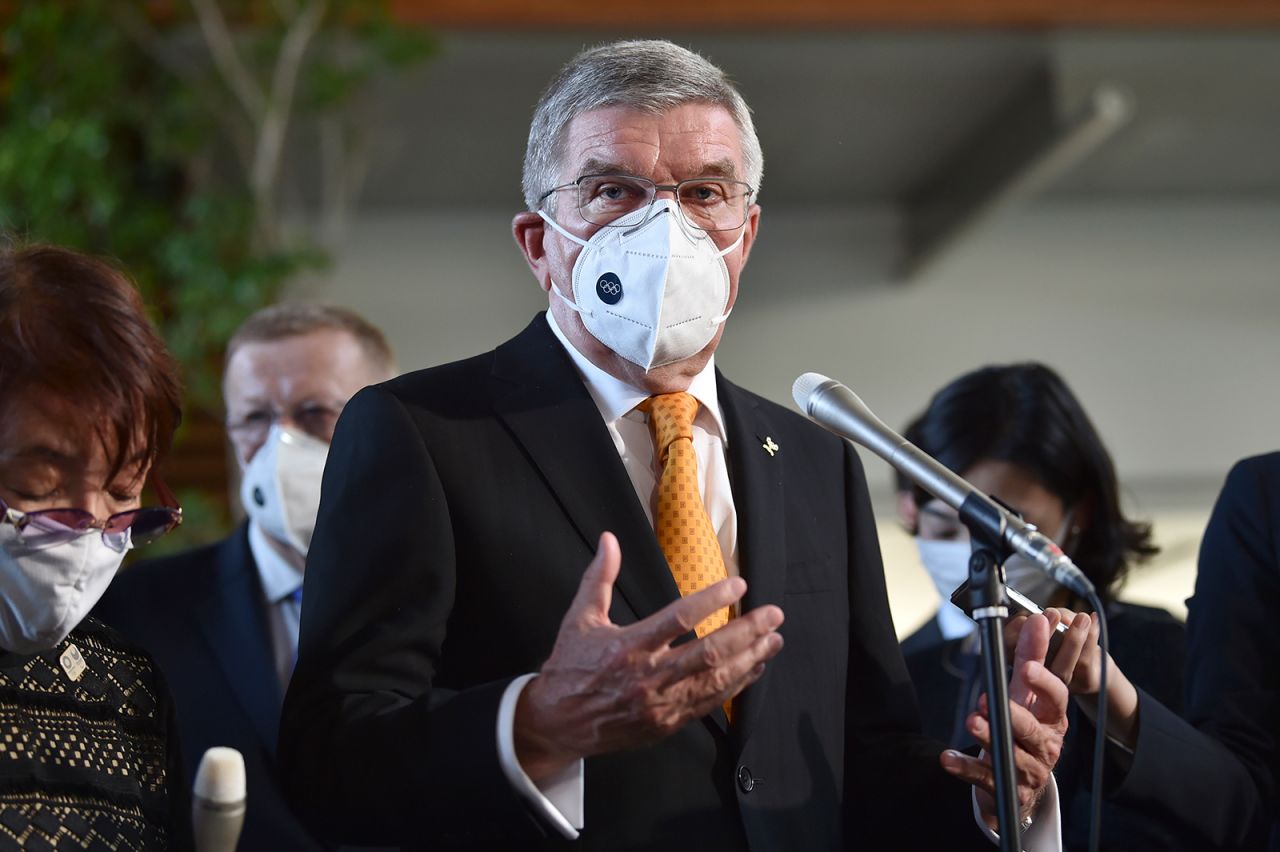 International Olympic Committee (IOC) President Thomas Bach speaks to the media after his meeting with Japan's prime minister in Tokyo, on November 16.