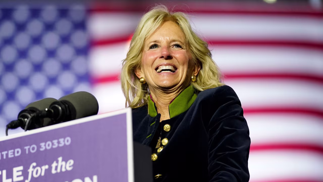 Jill Biden speaks during a campaign rally at Heinz Field on November 2 in Pittsburgh, Pennsylvania.