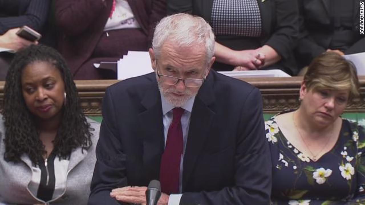 Opposition Labour Party Leader Jeremy Corbyn addresses the House of Commons.