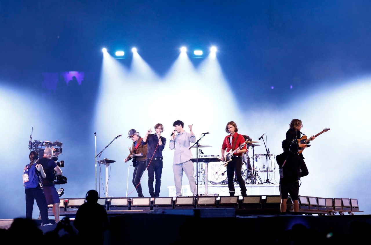 French indie rock band Phoenix performs during the closing ceremony. 