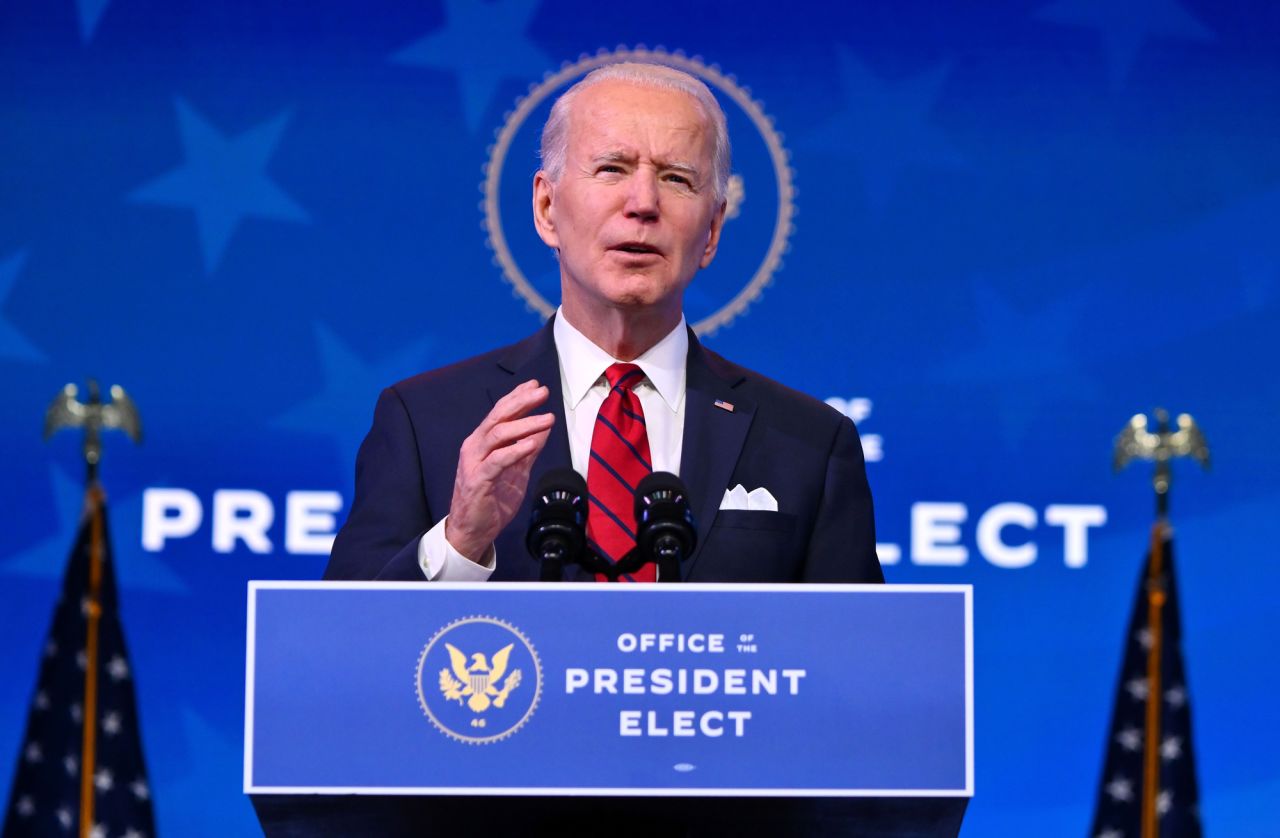 President-elect Joe Biden delivers remarks on his plan to administer Covid-19 vaccines at The Queen theater in Wilmington, Delaware on January 15.