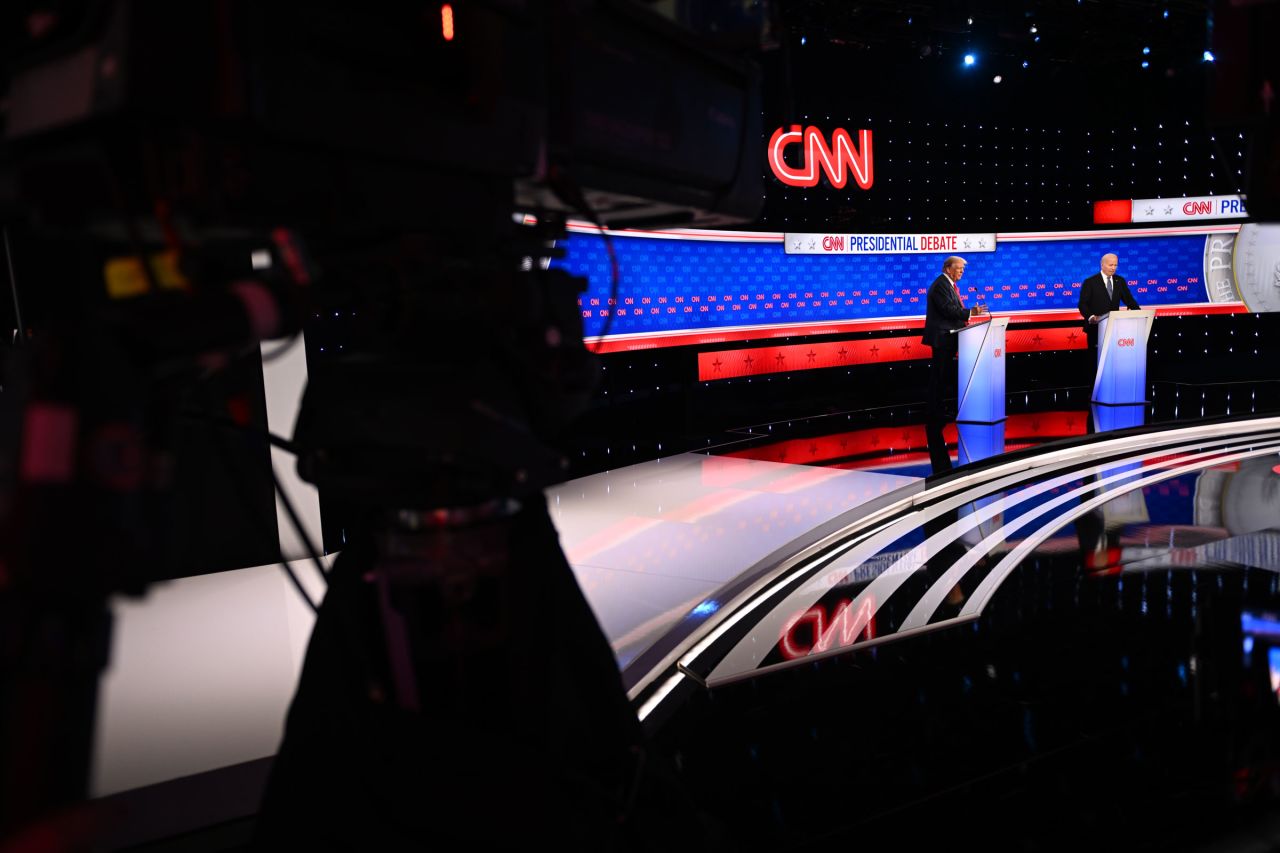 Former President Donald Trump and President Joe Biden debate at CNN's Atlanta studios on June 27.
