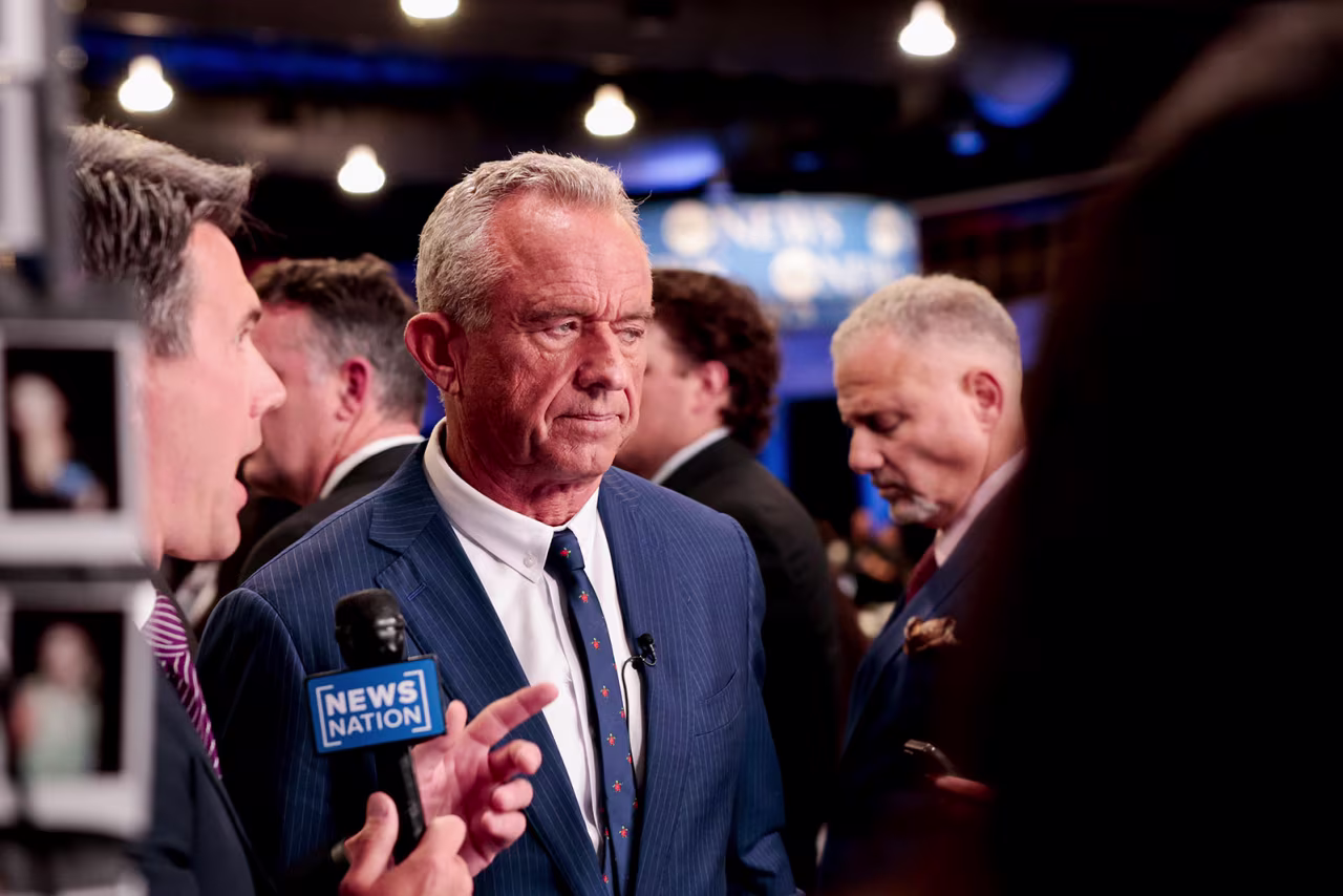 Robert F. Kennedy Jr. in the spin room ahead of the debate at the Pennsylvania Convention Center in Philadelphia, on Tuesday, September 10
