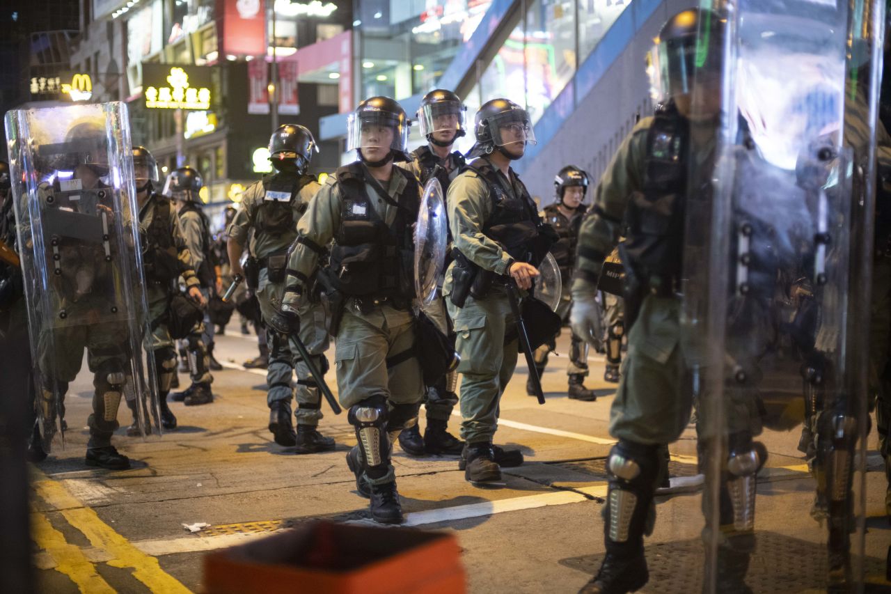 Riot police seen in Causeway Bay Sunday night.