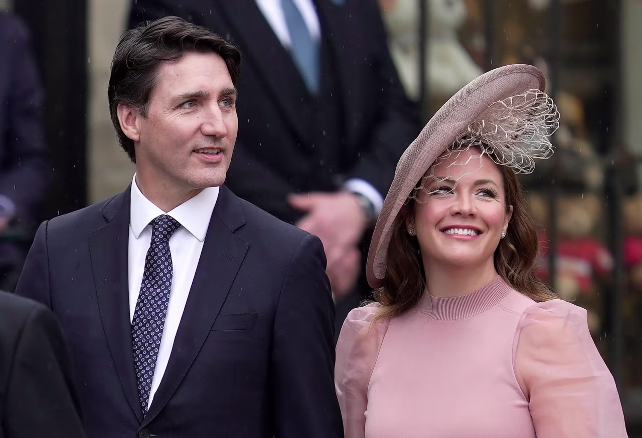 Canadian Prime Minister Justin Trudeau and Sophie Trudeau arrive at Westminster Abbey before King Charles' coronation.