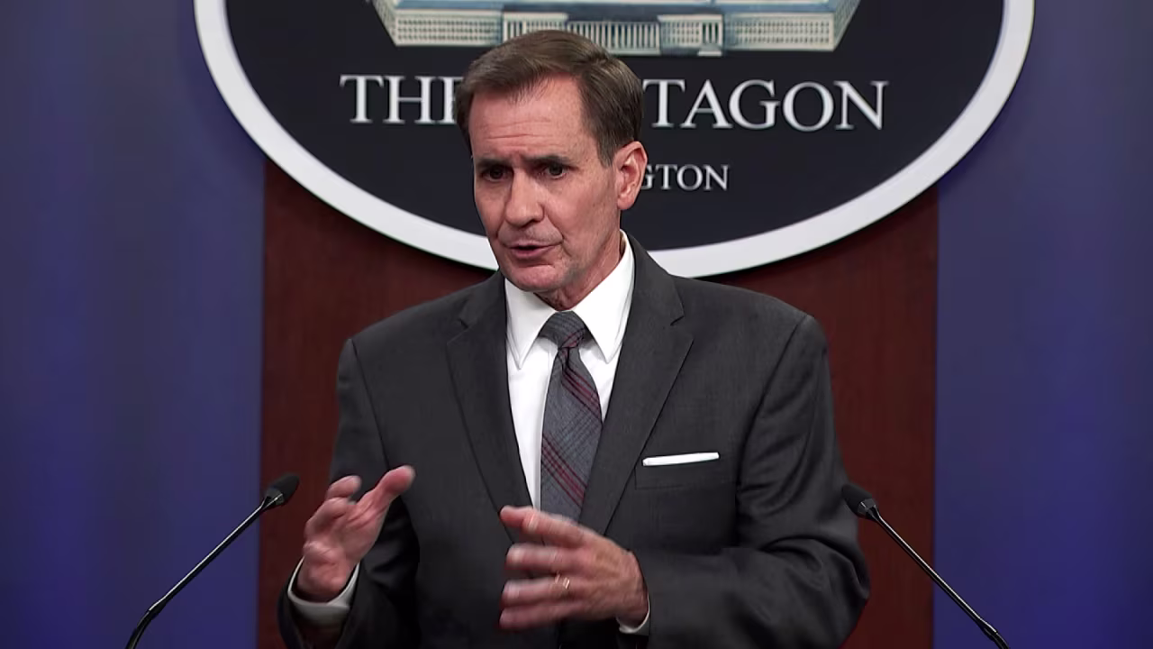 Pentagon Press Secretary John Kirby briefs the media in the Pentagon Briefing Room in Washington, DC, on August 13.
