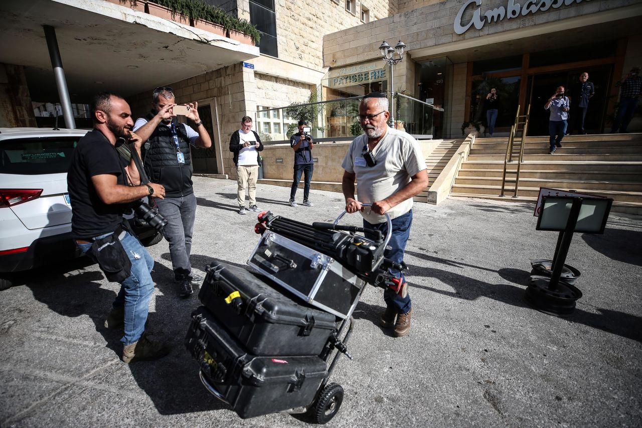 Israeli authorities confiscate equipment from the Al Jazeera offices in Jerusalem on May 5. 