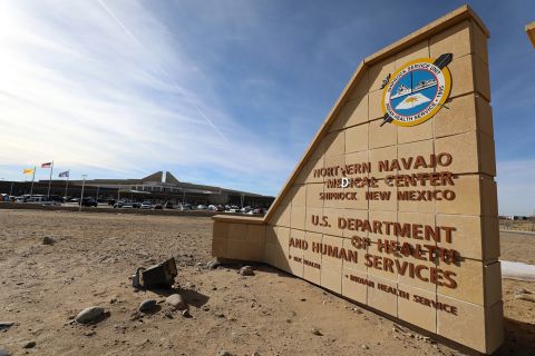 The Northern Navajo Medical Center is shown as staff inside begin to receive the COVID-19 vaccine on December 16, in Shiprock, New Mexico.