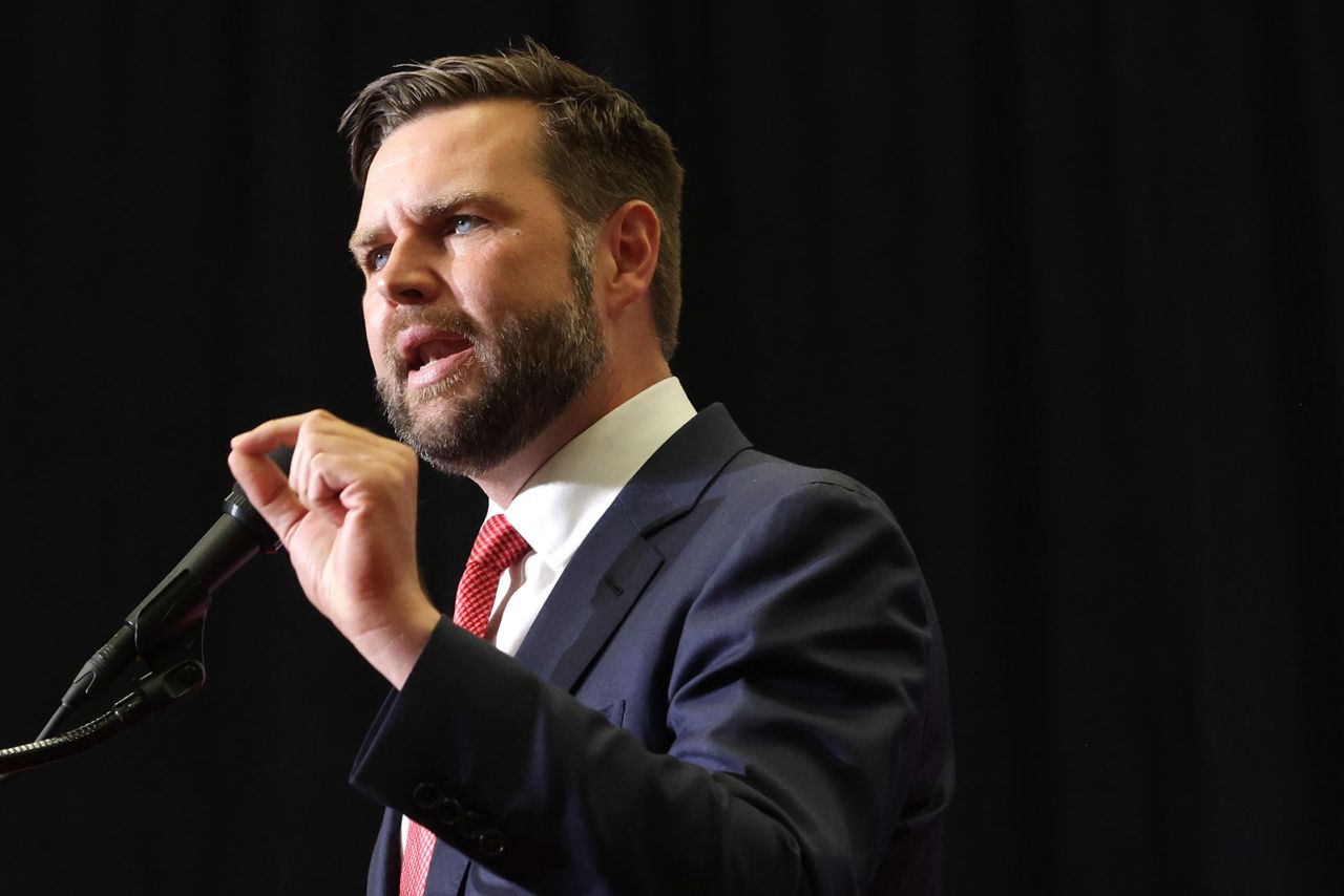 Republican vice presidential nominee Sen. JD Vance speaks at a campaign rally at Radford University on Monday, July 22, in Radford, Virginia. 