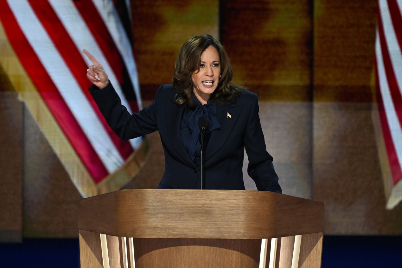 Vice President Kamala Harris speaks at the Democratic National Convention on August 22.