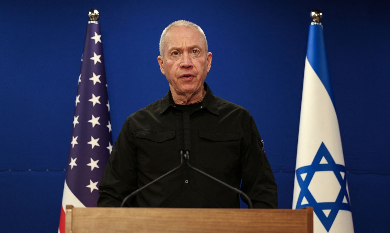 Israeli Defense Minister Yoav Gallant speaks during a press conference at Israel's Ministry of Defense in Tel Aviv, Israel, on December 18.