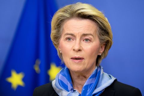 European Commission President Ursula von der Leyen gives a press statement in Brussels on December 21, 2020. 