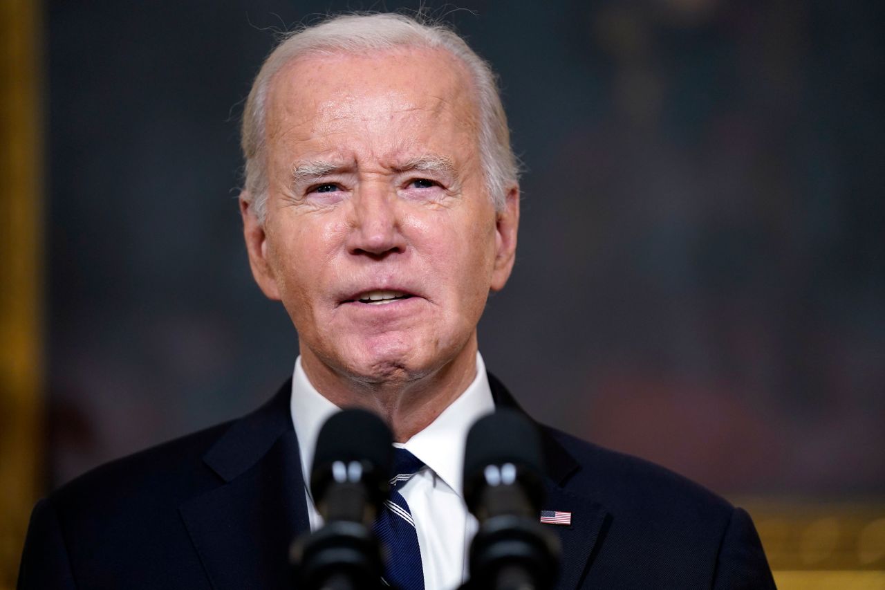 US President Joe Biden speaks at the White House in Washington, DC, on Tuesday, October 10. 