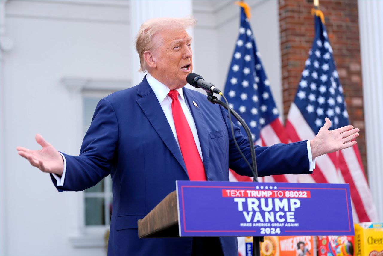 Former President Donald Trump, Republican presidential nominee, speaks at a news conference at Trump National Golf Club, Thursday, August 15, in Bedminster, New Jersey.