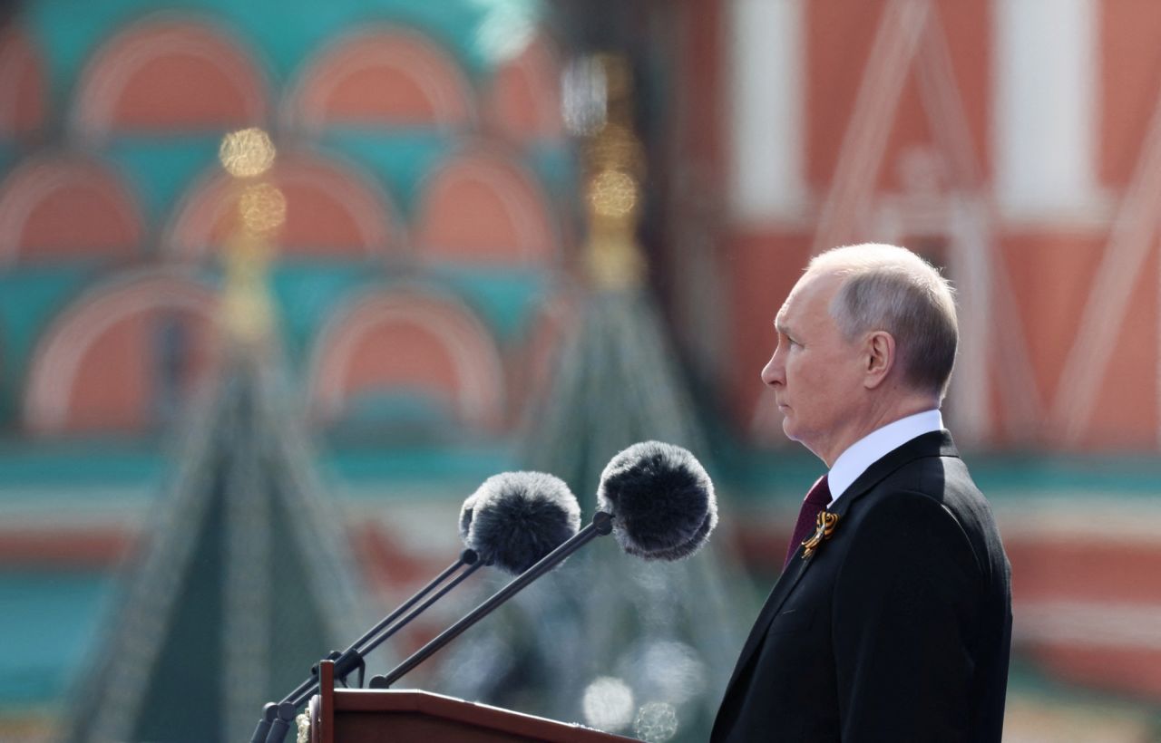 Russian President Vladimir Putin delivers a speech during a military parade on Victory Day in Red Square in central Moscow, Russia, on May 9.