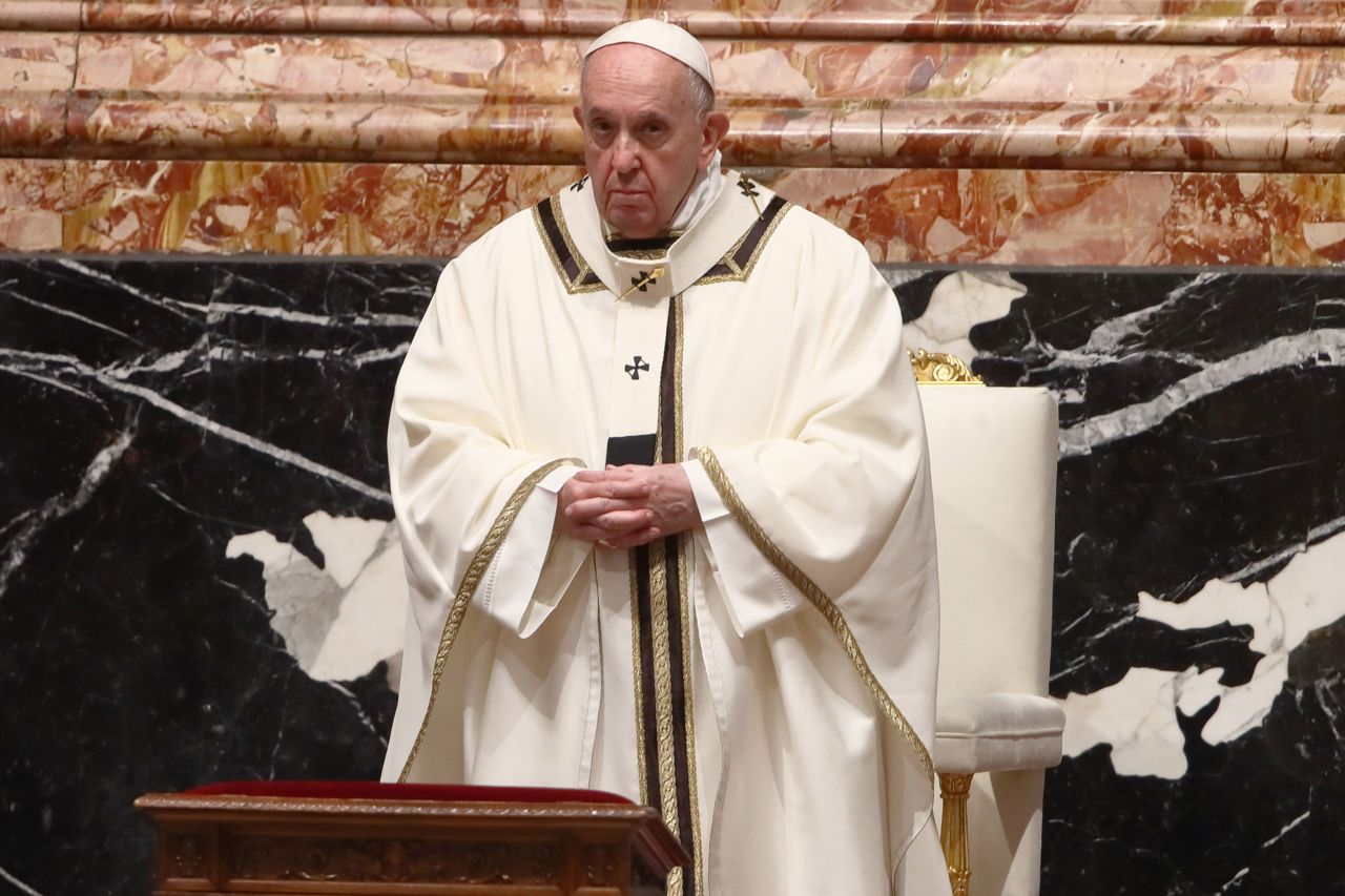 Pope Francis celebrates Christmas Eve Mass in St. Peter's Basilica in the Vatican on December 24.