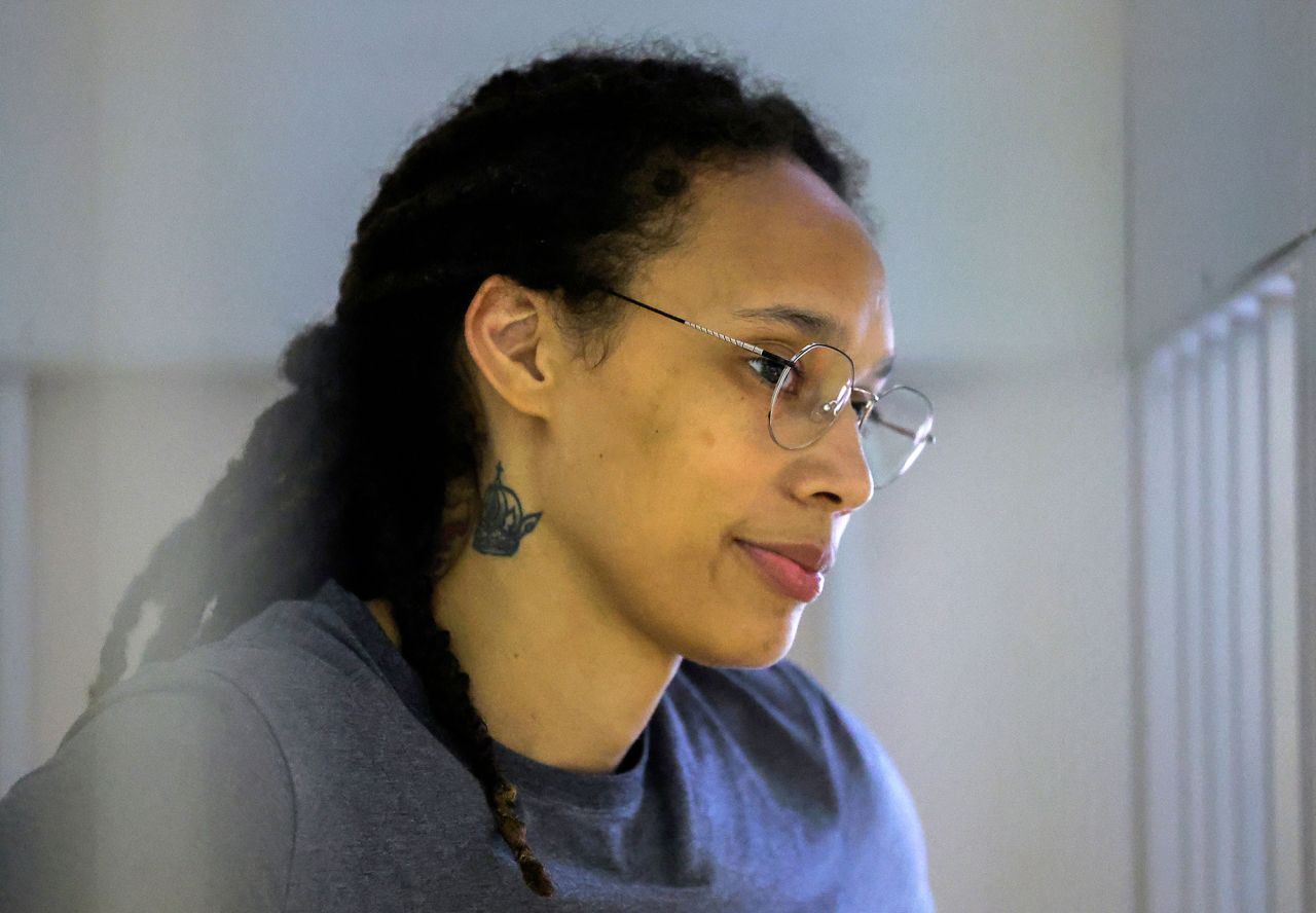 WNBA star?Brittney Griner?is seen during a hearing in Khimki outside Moscow, on August 4.