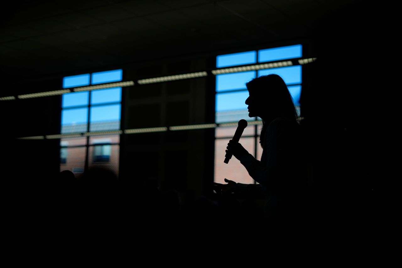 Haley speaks during a campaign event at Gilbert H. Hood Middle School in Derry, New Hampshire, on Sunday.