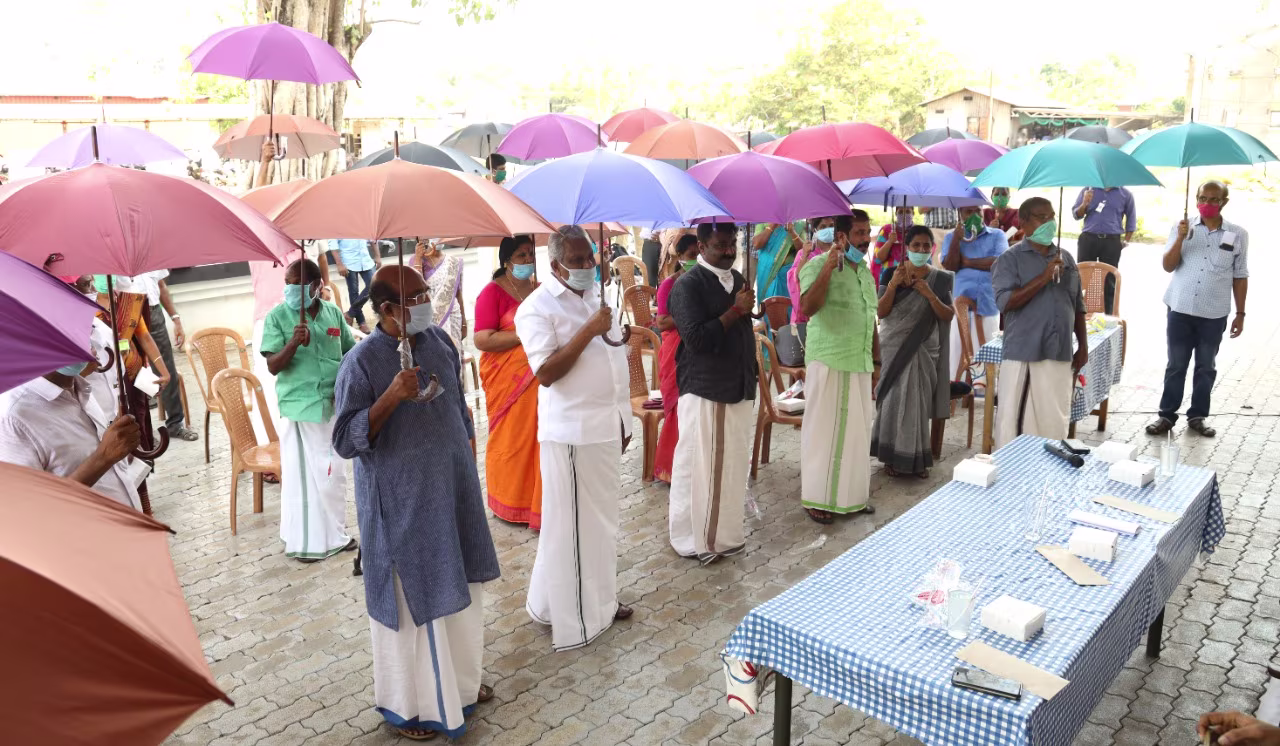Villagers in Thannermukkom at the launch of the initiative Friday. 