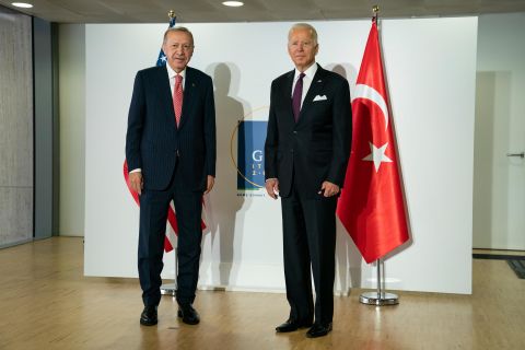 President Joe Biden meets with Turkish President Recep Tayyip Erdogan during the G20 leaders summit, Sunday, October 31 in Rome. 
