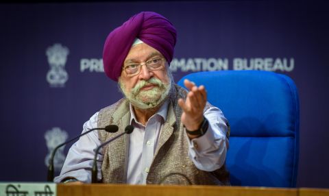 Hardeep Singh Puri speaks to the press at Conference Hall, National Media Centre on July 7, in New Delhi, India. 