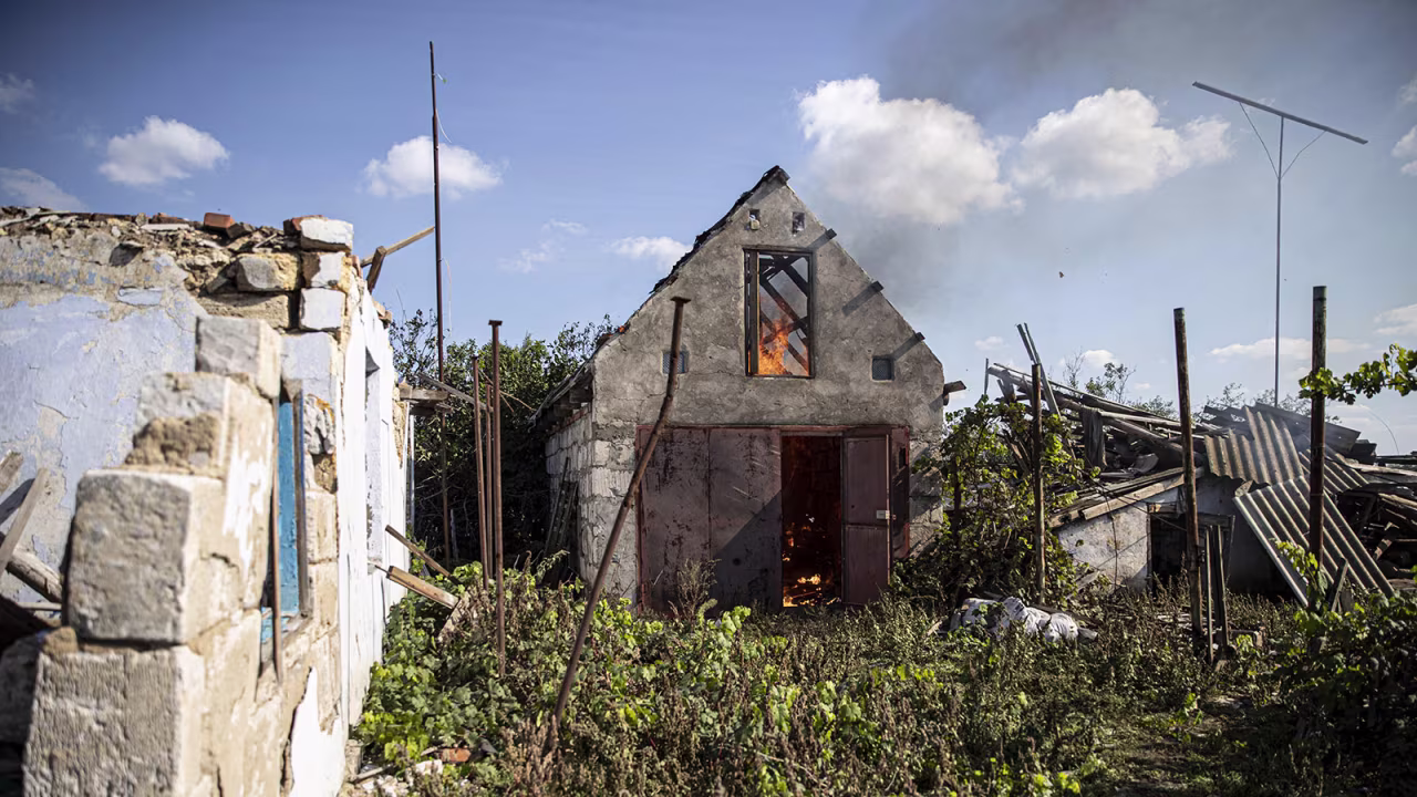 A view of damaged buildings in Kherson, Ukraine, on October 7. 