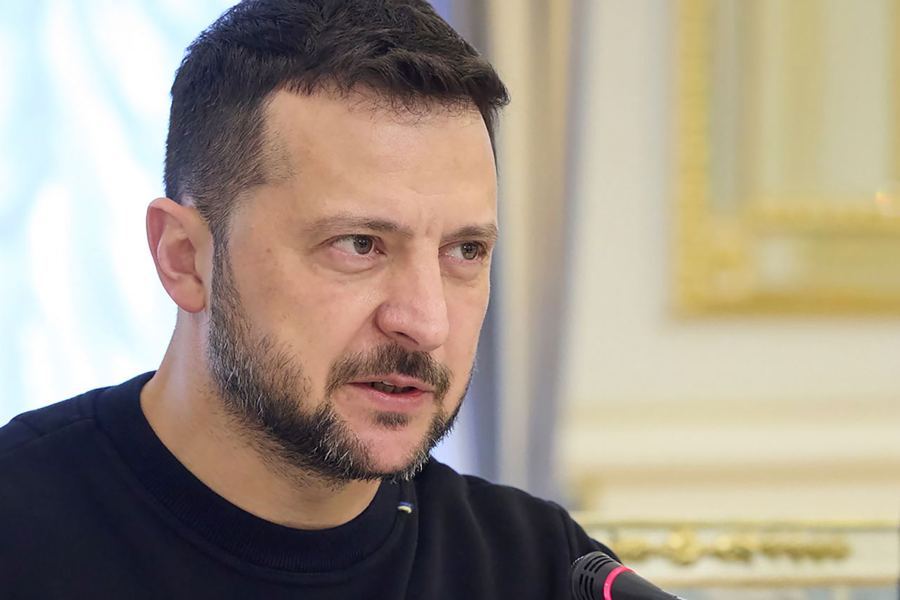 Volodymyr Zelenskyy speaks during a meeting in Kyiv, Ukraine, on May 14.