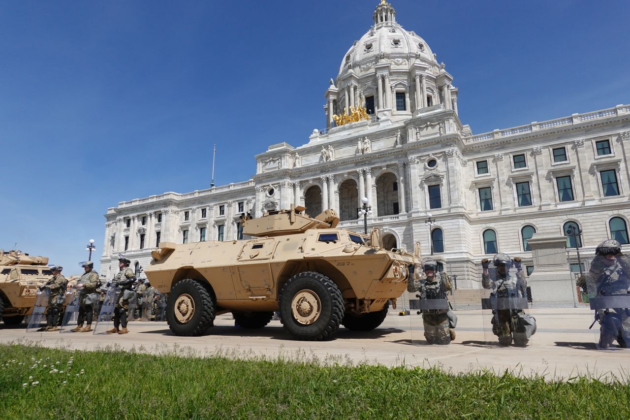 Members of the Minnesota National Guard surround the State Capitol in St. Paul, Minnesota, on May 31.