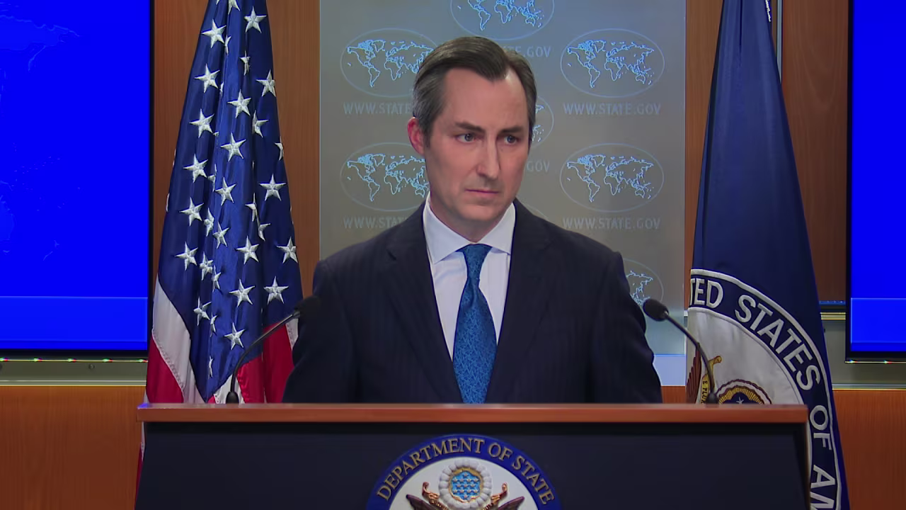 US State Department spokesperson Matthew Miller speaks to the media on Monday.
