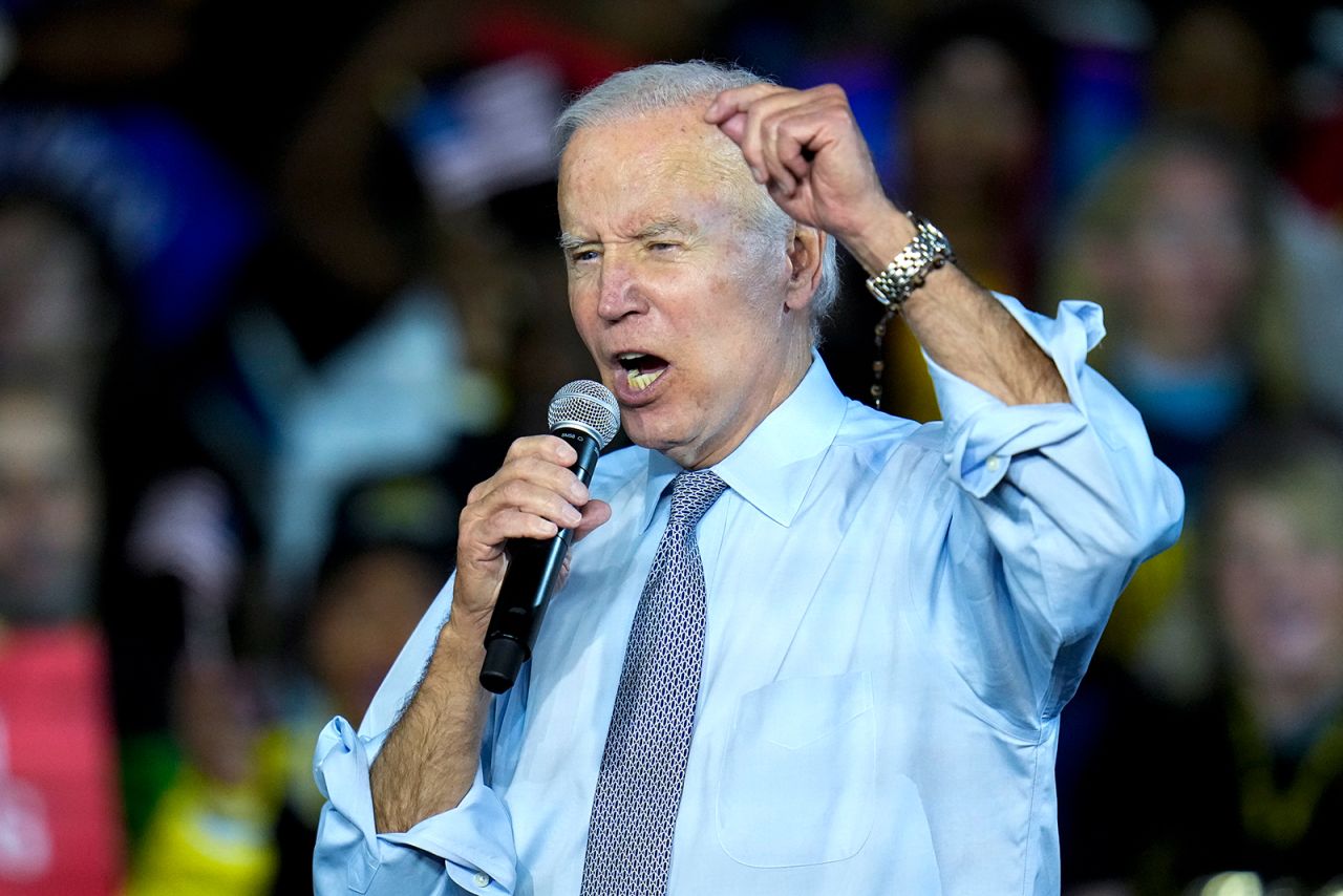 Joe Biden speaks during a rally in Bowie, Maryland, on November 7.