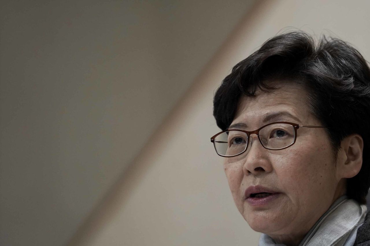 Hong Kong Chief Executive Carrie Lam speaks during a press conference in Hong Kong on February 11.