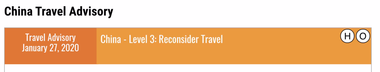 A State Department Travel Advisory recommends reconsidering travel plans to China.