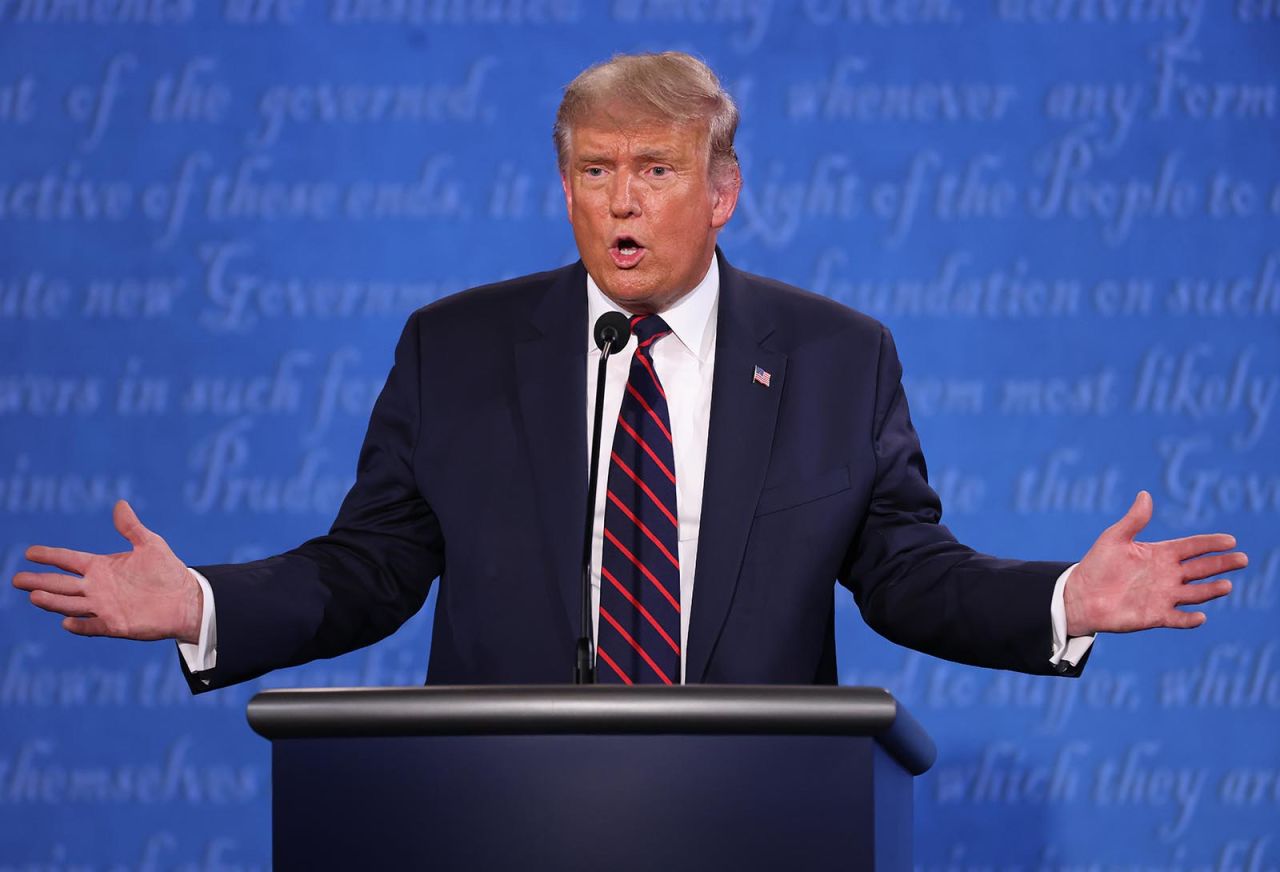 President Donald Trump participates in the first presidential debate against Democratic presidential nominee Joe Biden.