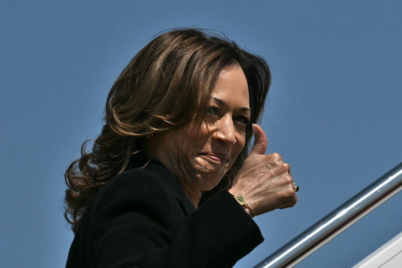 Vice President Kamala Harris boards Air Force Two at Joint Base Andrews in Maryland on Thursday, September 1, as she travels to North Carolina for campaign events. 