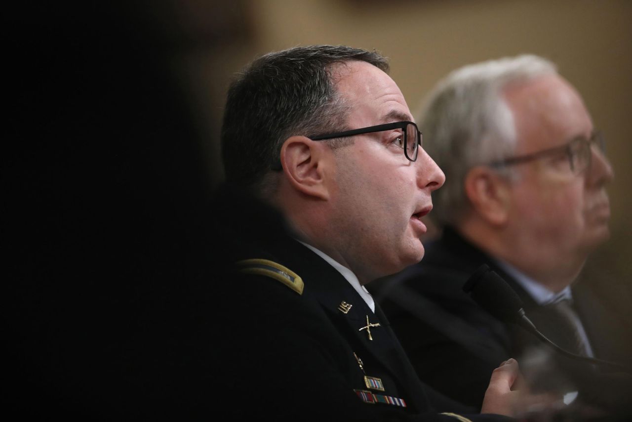 Lt. Col. Alexander Vindman testifies before the House Intelligence Committee on November 19, 2019.