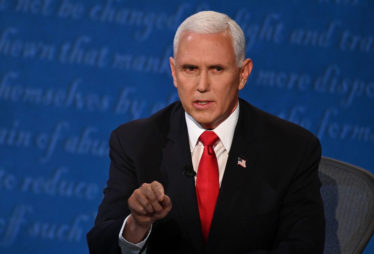 Vice President Mike Pence speaks during the vice presidential debate in Kingsbury Hall at the University of Utah on October 7 in Salt Lake City. 