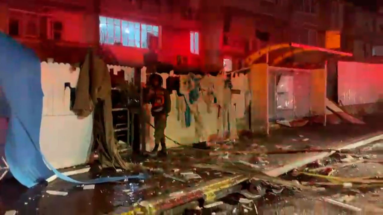 A still from a video shows the aftermath of a Sunday, October 8, missile attack on Ashkelon in southern Israel.