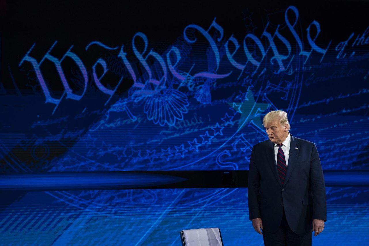 President Donald Trump arrives for an ABC News town hall at National Constitution Center on Tuesday, September 15, in Philadelphia.
