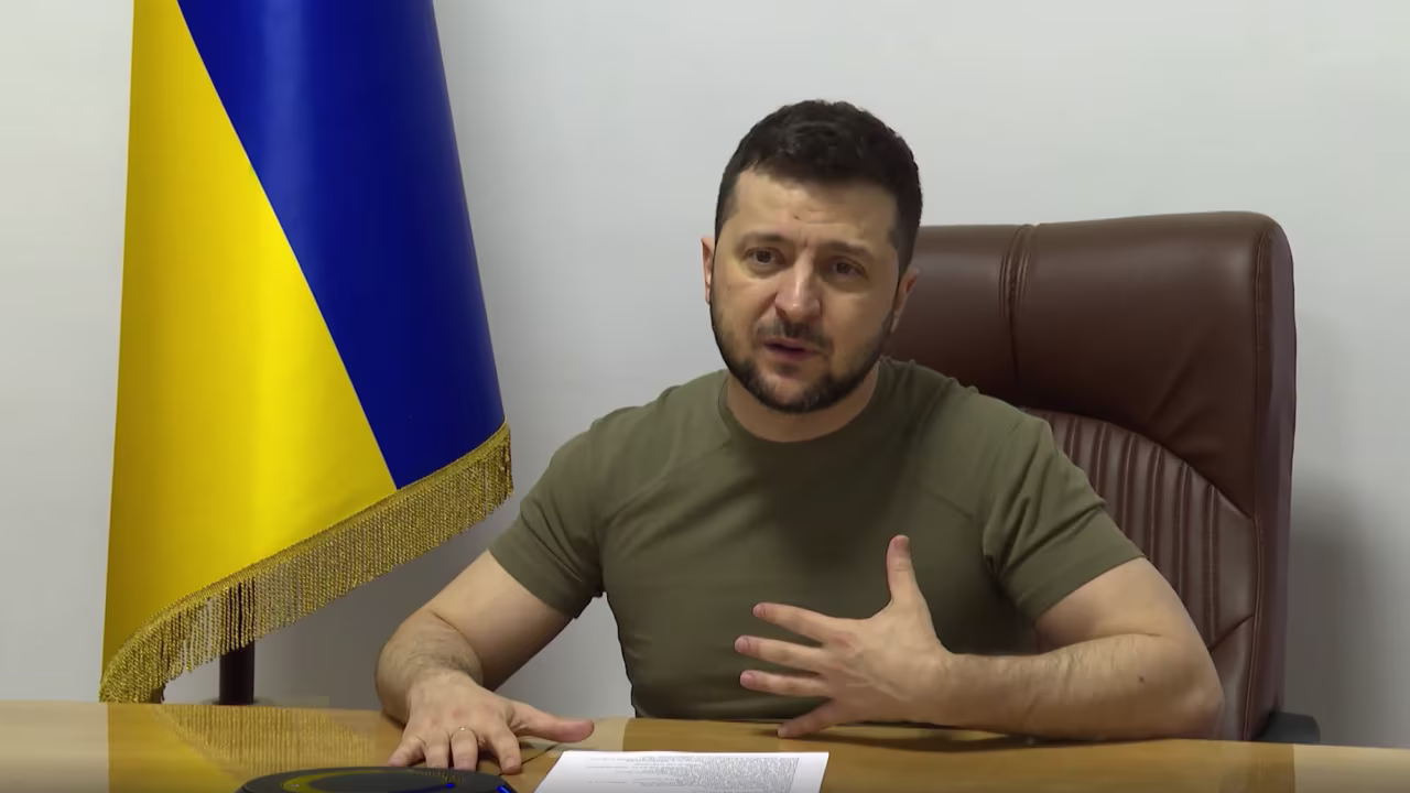 Ukrainian President Volodymyr Zelensky speaks to the European Council in a video posted to Facebook late Thursday night March 24. 