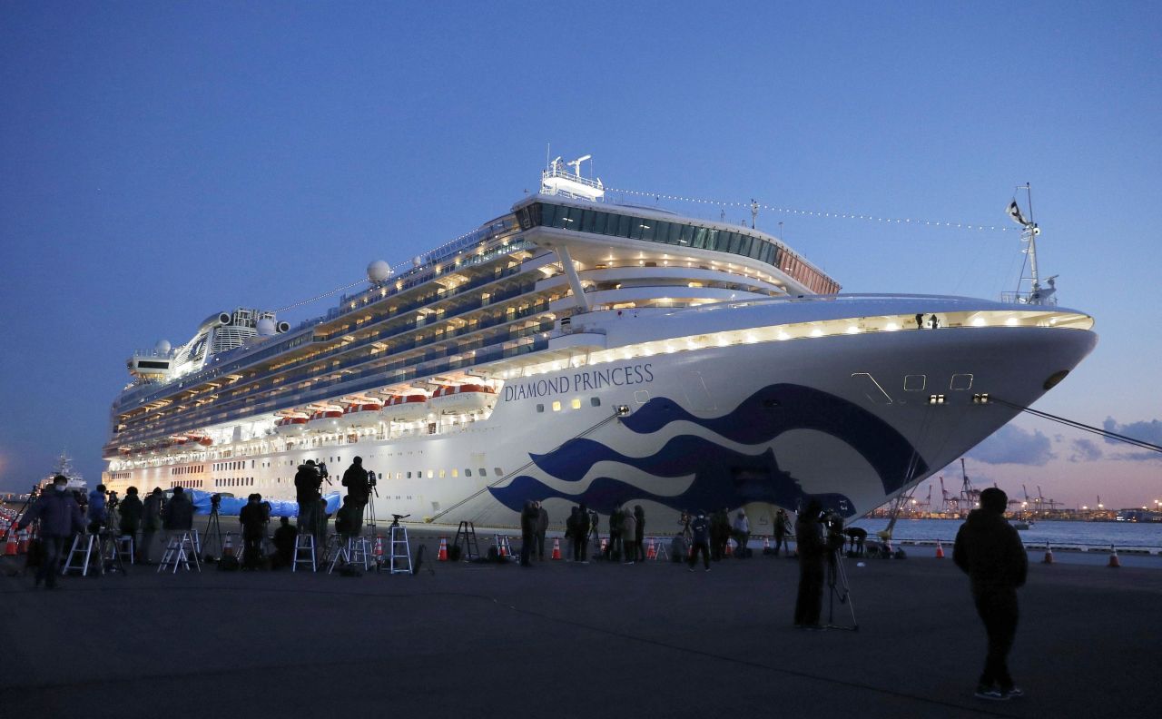 The Diamond Princess is seen in Yokohama near Tokyo on Monday. 