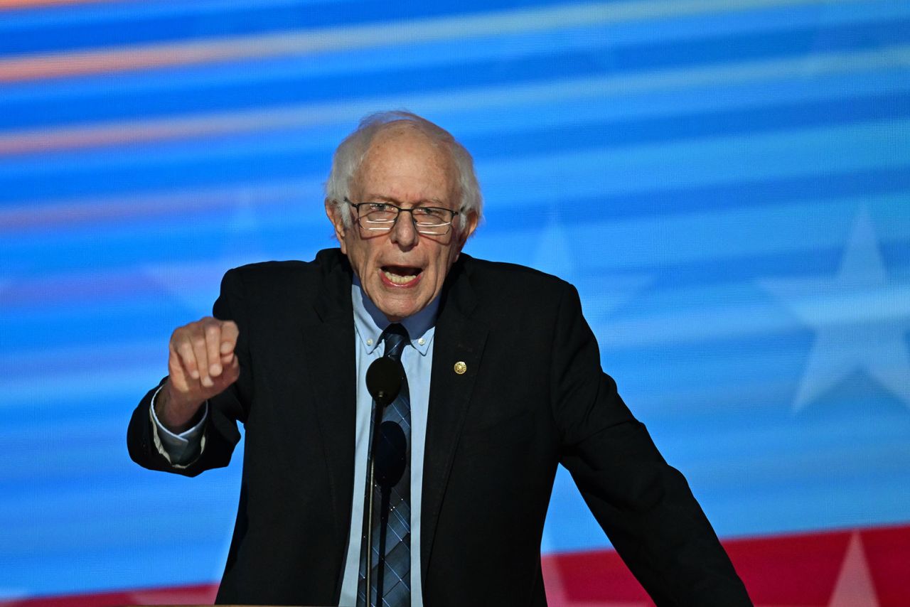 Sen. Bernie Sanders speaks on Tuesday, August 20, in Chicago during the second night of the DNC.